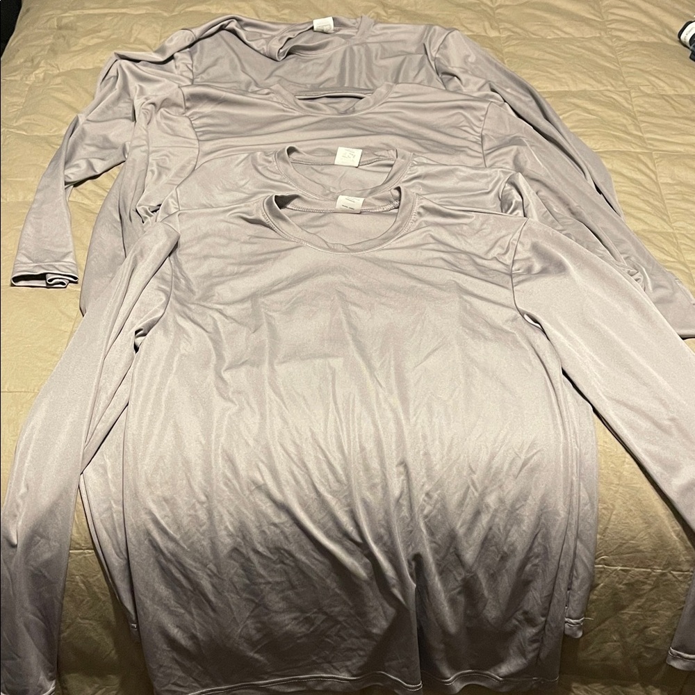 Set of 4 Light Gray Long Sleeve Hanes cool dri Shirts. Perfect for under scrubs